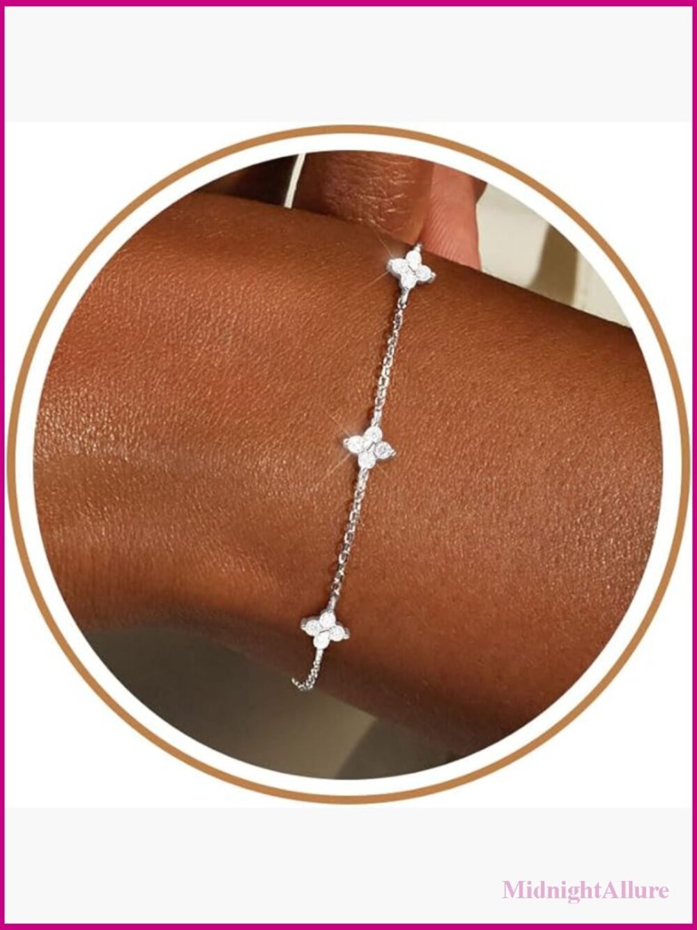 14K Gold Plated Link Charm Bracelet Stackable CZ Diamond Bracelet